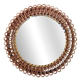 Rattan and Bamboo Round Mirror attributed to Franco Albini, 1960s For Sale