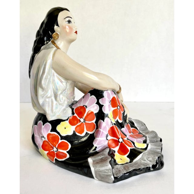 Ceramic 1960's Porcelain Figure of Woman in Floral Dress For Sale - Image 7 of 12