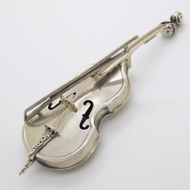 Large Vintage Italian Handmade Silver Violin and Bow Figurine with Stand from Angini, Arezzo, Italy, 1980s For Sale - Image 6 of 14