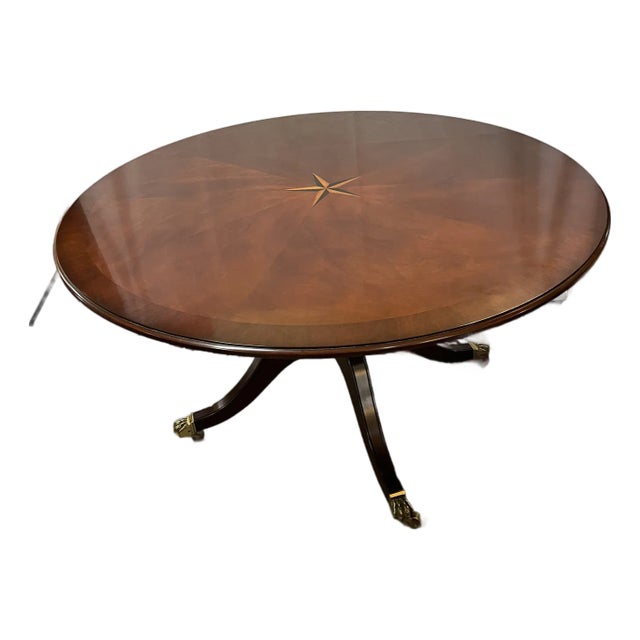 Mahogany Regency Round Dining Table With 5 Curved Outside Leaves & Brass Paw Feet For Sale