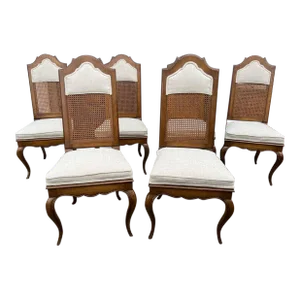 Mid 20th Century Set of 6 Vintage Walnut Cane Back Dining Chairs