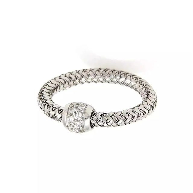 Contemporary Late 20th Century 20308 - Roberto Coin Primavera Diamond 18k White Gold Woven Band Ring Size 6.25 For Sale - Image 3 of 5