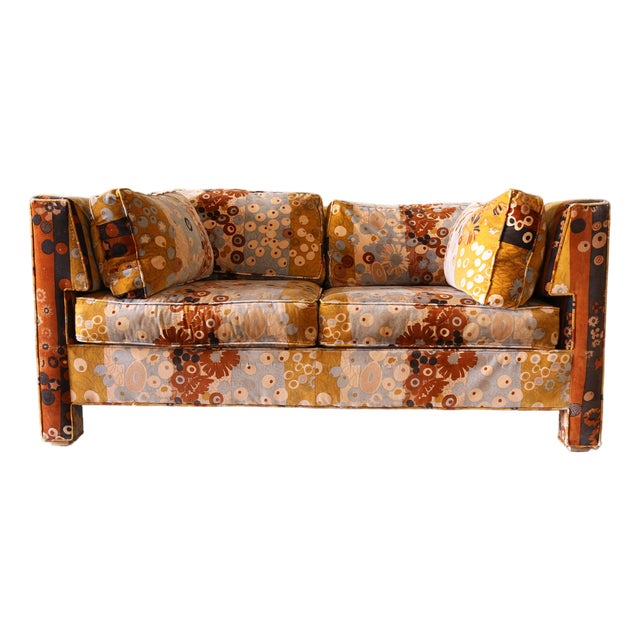 Attributed to Milo Baughman for Thayer Coggin Loveseat Jack Lenor Larsen Primavera For Sale