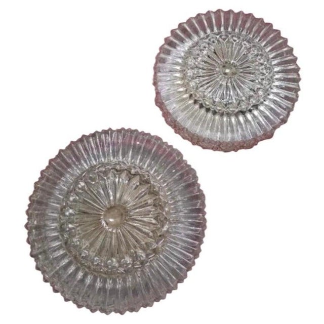 Glass Mid-Century Round Clear Cut Glass Sconces or Flush Mounts, Germany, 1960s, Set of 2 For Sale - Image 7 of 7