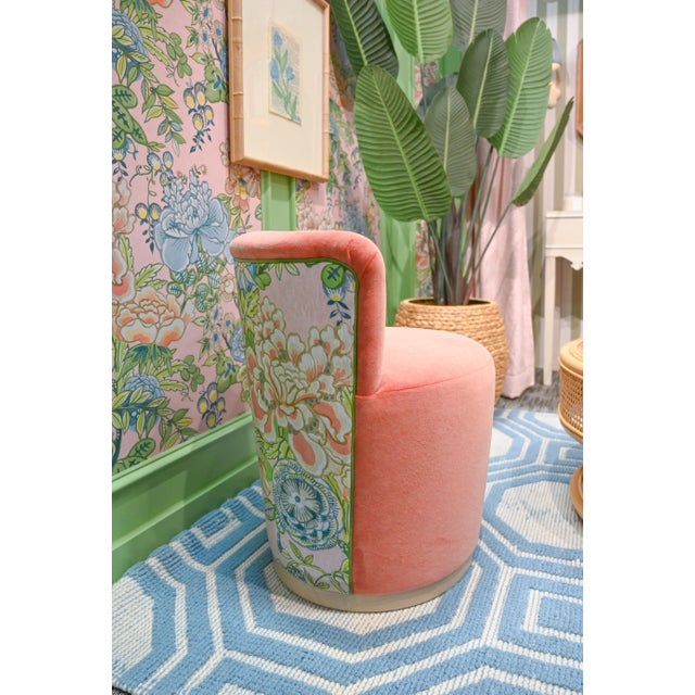 Custom Coley Home + Thibaut Peony Garden Teeny Swivel Chairs For Sale - Image 4 of 6