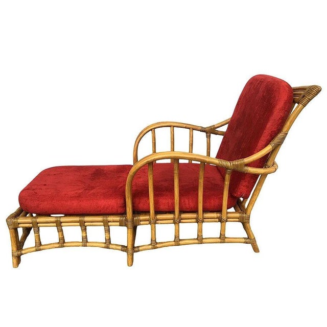 1980s 1980s Rare Paul Frankl Styled Faux Rattan Outdoor/Patio Chaise Lounge Chair, Pair For Sale - Image 5 of 8