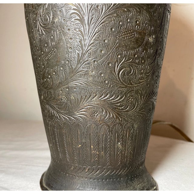 Antique 1800's Hand Tooled Moorish Middle Eastern Islamic Bronze Table Lamp Urn For Sale - Image 13 of 16