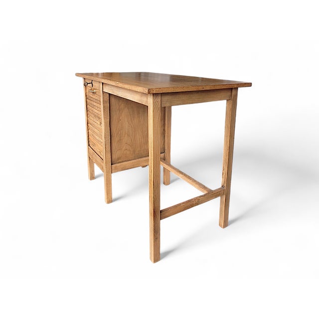 Vintage Oak Rolltop Writing Desk with Tambour Door, Germany, 1950s For Sale - Image 4 of 11