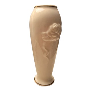 Vintage Lenox Rose Blossom Vase Crafted From Ivory Porcelain With 24k Gold Trim. For Sale