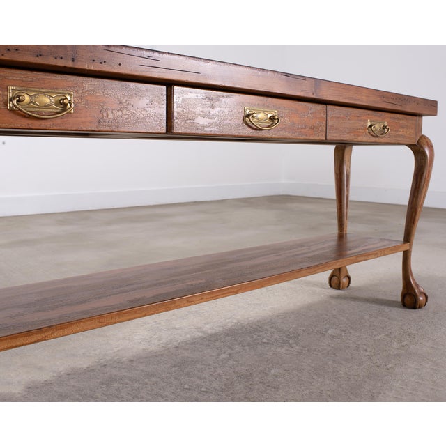 English Queen Anne Style Walnut Two-Tier Console Table 6 Ft For Sale - Image 12 of 18