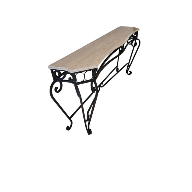 Spanish Revival Monumental Spanish Revival Wrought Iron Console Table With Travertine Top For Sale - Image 3 of 14