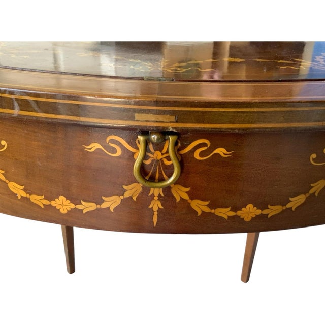 Antique Rare English Sheraton Revival Mahogany & Marquetry Circular Pivoting-Center Games Table 19th Century For Sale - Image 4 of 12