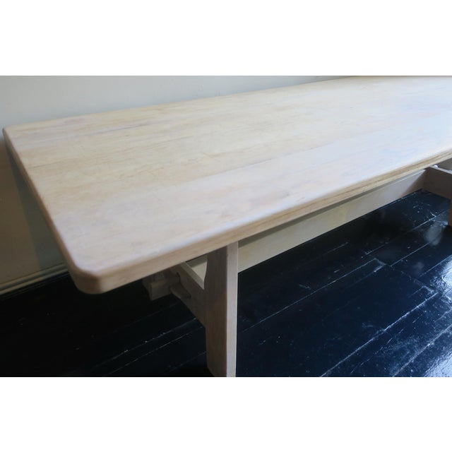 Large Brutalist Secret Oak Trestle Table, 1940s For Sale - Image 4 of 18