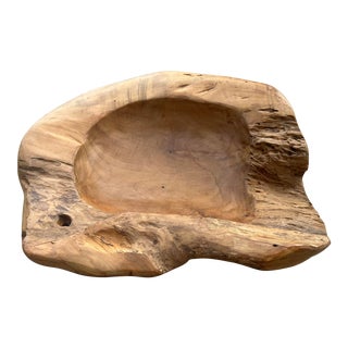 1950s Handcarved Teak Wood Bowl For Sale