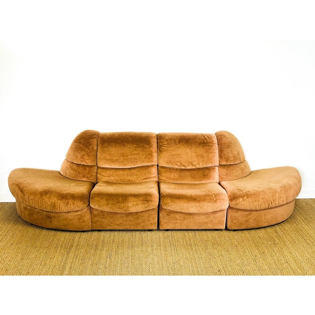 1970s Vintage Velvet Modular Sofa and Armchair Set, 1970s, Set of 5 For Sale - Image 5 of 18