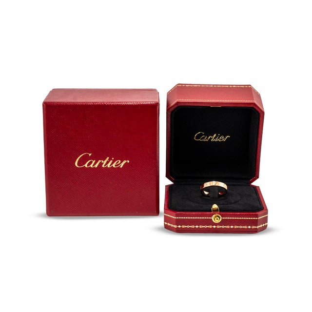 Metal Cartier 18k Rose Gold Small Love Wedding Band Ring, Size 6.75 For Sale - Image 7 of 8