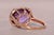 The Nelle: Checkerboard Cut Natural Amethyst and Diamond Halo Ring in Rose Gold For Sale In Philadelphia - Image 6 of 11
