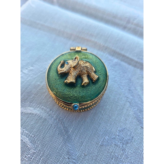 Green Elephant Pill Box Trinket Box – May Birthstone Gift – Mini Jewelry Keepsak For Sale - Image 10 of 12