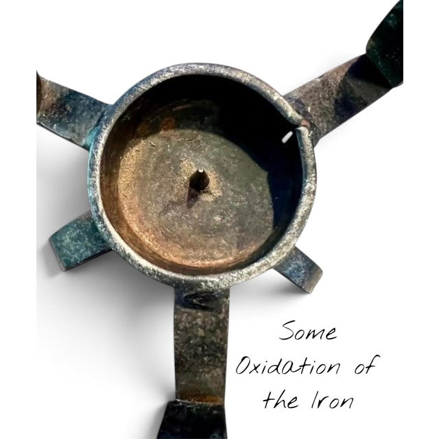 Metal Vintage Brutalist Wrought Iron Candlestick Holder-Hand Forged-Tripod-MCM-Gothic For Sale - Image 7 of 9