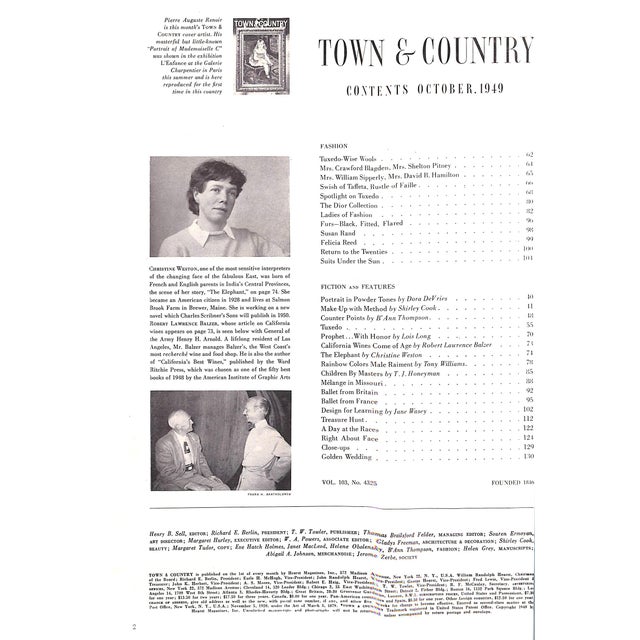 [150] pp. The Hearst Corporation 1949 10" x 13" The October 1949 issue of Town & Country represents a fascinating snapshot...