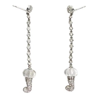 Chantecler Diamond & Clear Quartz 18k Gold Drop Dangle Earrings, 2 Pieces For Sale