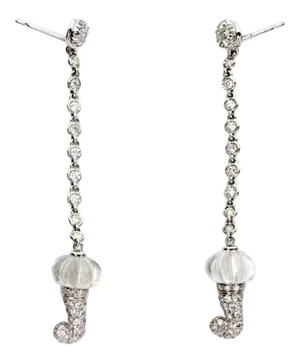 Chantecler Diamond & Clear Quartz 18k Gold Drop Dangle Earrings, 2 Pieces