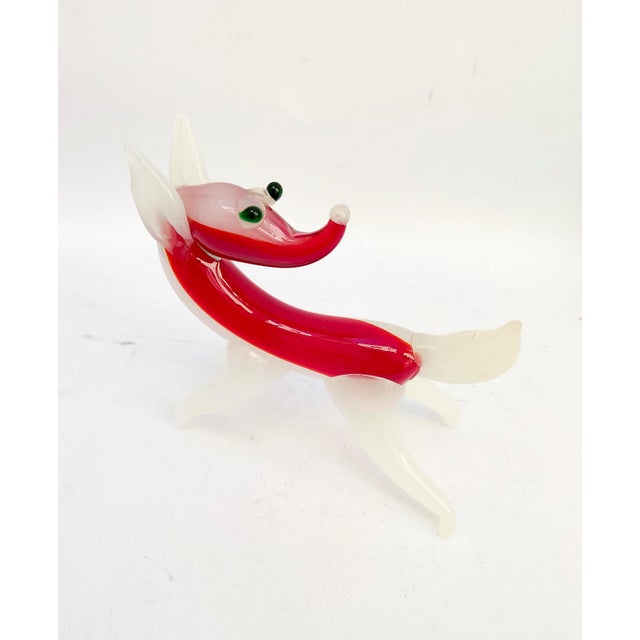Vintage White and Red Murano Glass Fox Figurine attributed to Murano for Maestri di Murano, 1950s For Sale - Image 3 of 10