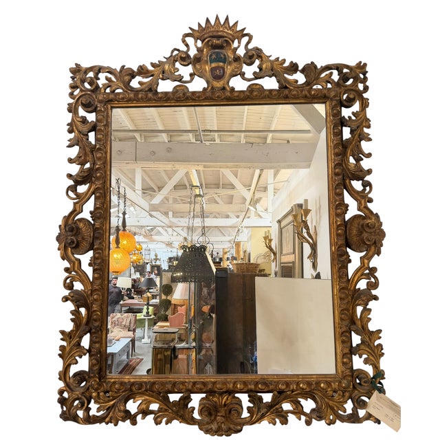 Antique Regency Armorial Crested & Crown Giltwood Mirror For Sale - Image 4 of 5