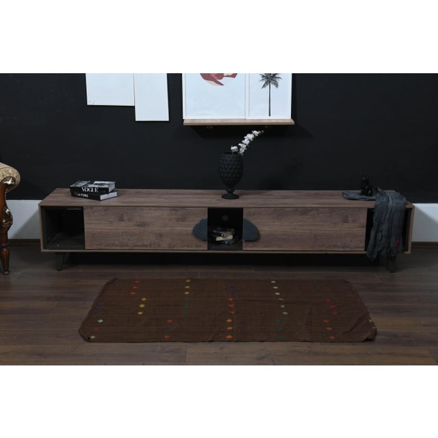 Brown Brown Colorful Vintage Handmade Turkish KIlim Area Rug For Sale - Image 8 of 11