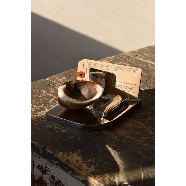 Rare Vintage Art Deco Mounted Natural Clam Shell + Chrome Cigar Tray, Circa 1930s For Sale - Image 4 of 16