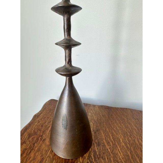 Large Vintage Brutalist Hand Forged Brass Candlesticks, 1960s, Set of 2 For Sale - Image 11 of 17