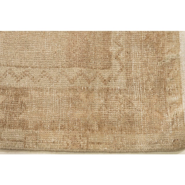 Textile Vintage Circa 1940 Tan Turkish Oushak Hand Knotted Wool Runner 3ft 7in X 12ft 9in For Sale - Image 7 of 14