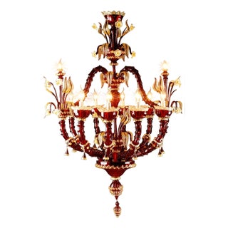 Original Ca' Rezzonico Murano Glass Chandelier | Ruby Red & Gold For Sale