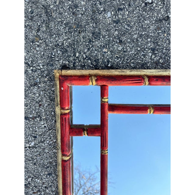 La Barge Mid 20th Century Large Red Chinoiserie Wall Mirror Attributed to LaBarge For Sale - Image 4 of 10