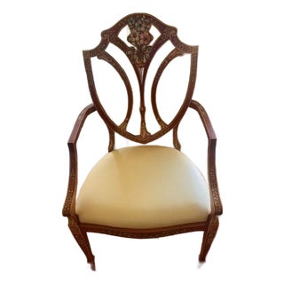 Vintage French Country Hand Painted Shield Back Armchair For Sale