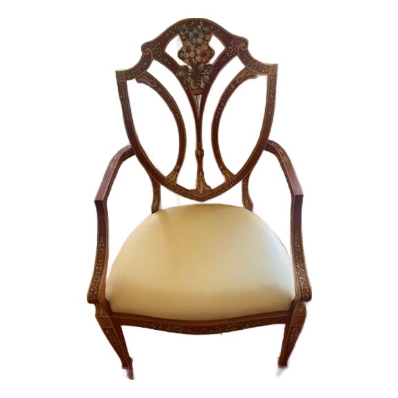 Vintage French Country Hand Painted Shield Back Armchair For Sale