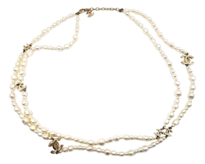 Chanel Gold Scratchy CC Irregular Pearl 2 Strand Necklace
