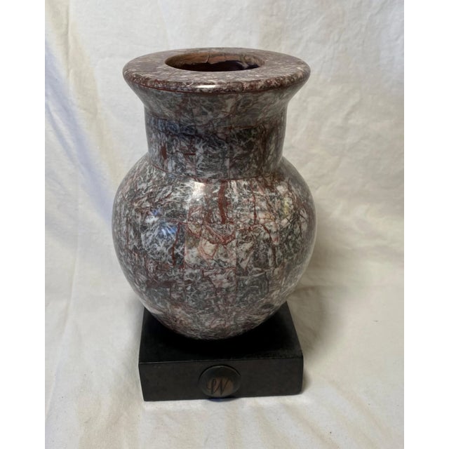Hand made decorative stone vase/vessel/urn on a black base. We have a similar one with a white base as well. Vintage...