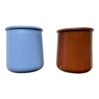 Two Glazed Multi-Purpose La Fermiere Pots - Brown & Blue Candles Plants For Sale