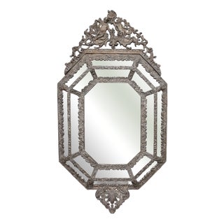 Napoleon III Style Octagonal Mirror with Repoussé Brass Trim For Sale