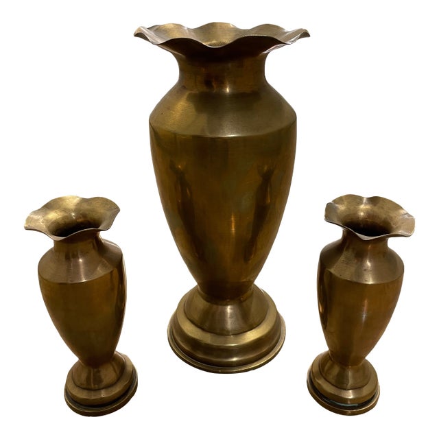 Vintage Brass Vases- Set of 3 For Sale