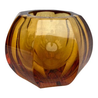 Small Mid 20th Century Vintage Amber Glass Moser Vase For Sale