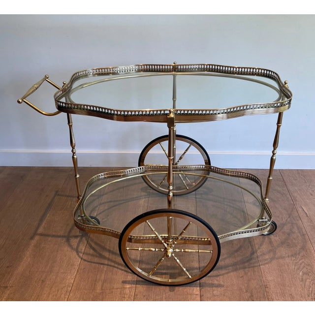 1940 Neoclassical Style Oval Bar Cart With Two Glass Shelves For Sale - Image 12 of 12