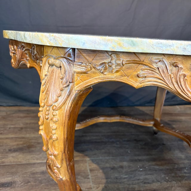 Tan French Louis XV Marble Top Coffee Table With Exceptional Carving For Sale - Image 8 of 10