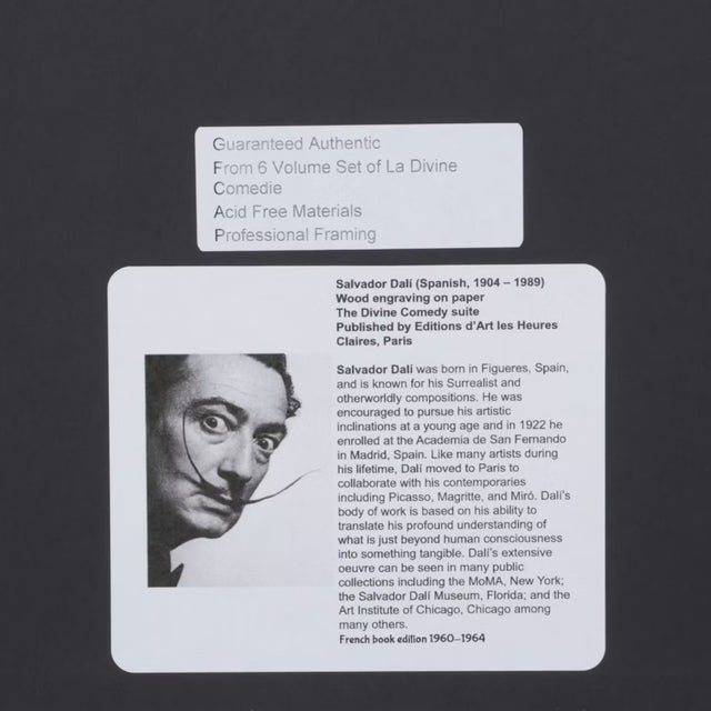 Elegant and ethereal wood engraving titled Virgil Comforts Dante, created after Salvador Dalí as part of his renowned...