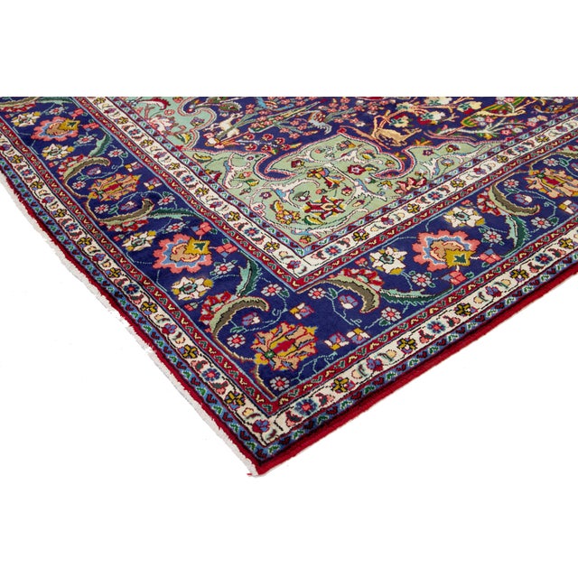Red 1930s Handmade Tabriz Red Wool Rug Featuring a Rosette Design For Sale - Image 8 of 9