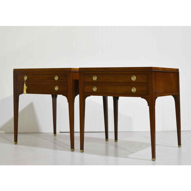 Henredon Mid Century French Directoire Mahogany Leather Side Tables by Heritage Henredon - A Pair For Sale - Image 4 of 13