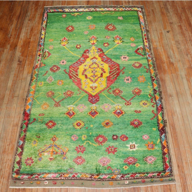 Contemporary Zabihi Collection Vintage Bohemian Green Turkish Tulu Rug - 5'4" x 9'5" For Sale - Image 3 of 9
