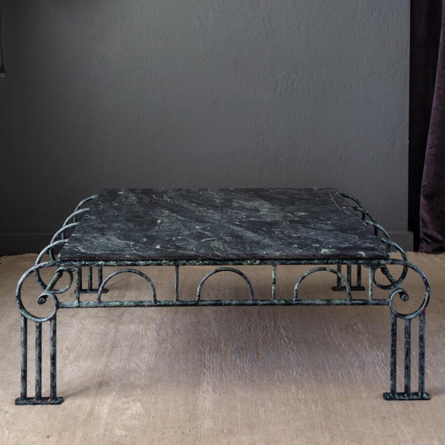 French Art Deco Revival Green Marble and Faux Verdigris Coffee Table For Sale - Image 9 of 18