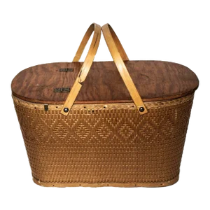 Vintage Red-Man Redmon Woven Picnic Basket - Handles & Lid